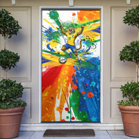 Personalized Brazil 6 Time World Football Champion 2026 Door Cover Hexa Brasil Jaguar Mascot - Graffiti Splash Art