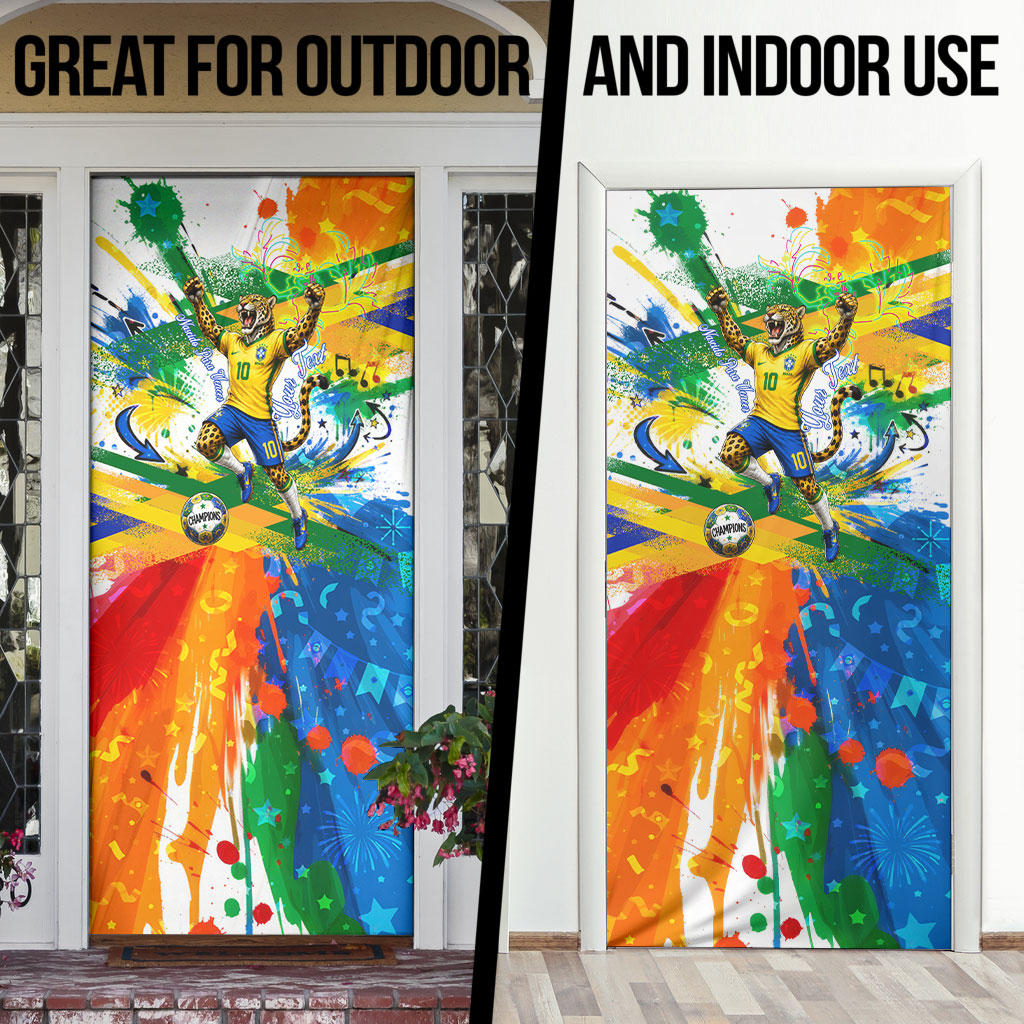 Personalized Brazil 6 Time World Football Champion 2026 Door Cover Hexa Brasil Jaguar Mascot - Graffiti Splash Art