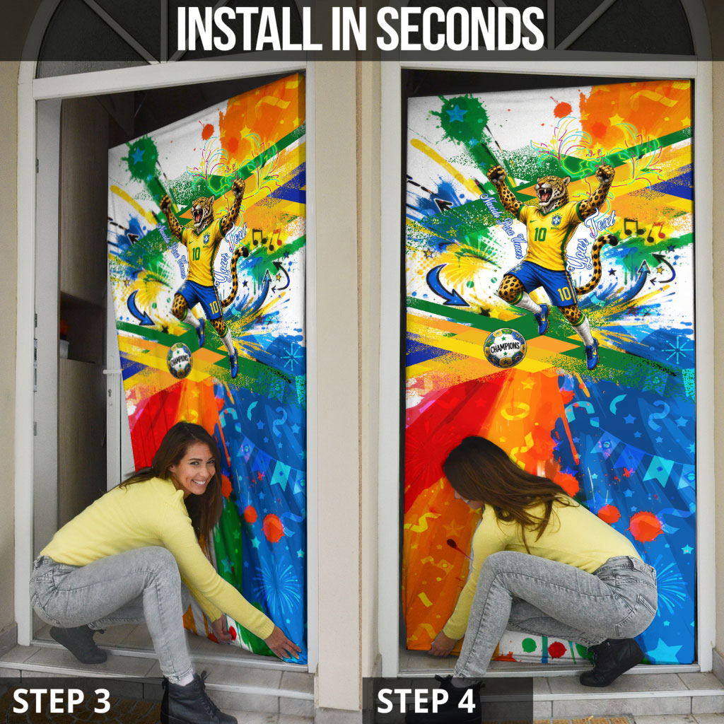 Personalized Brazil 6 Time World Football Champion 2026 Door Cover Hexa Brasil Jaguar Mascot - Graffiti Splash Art