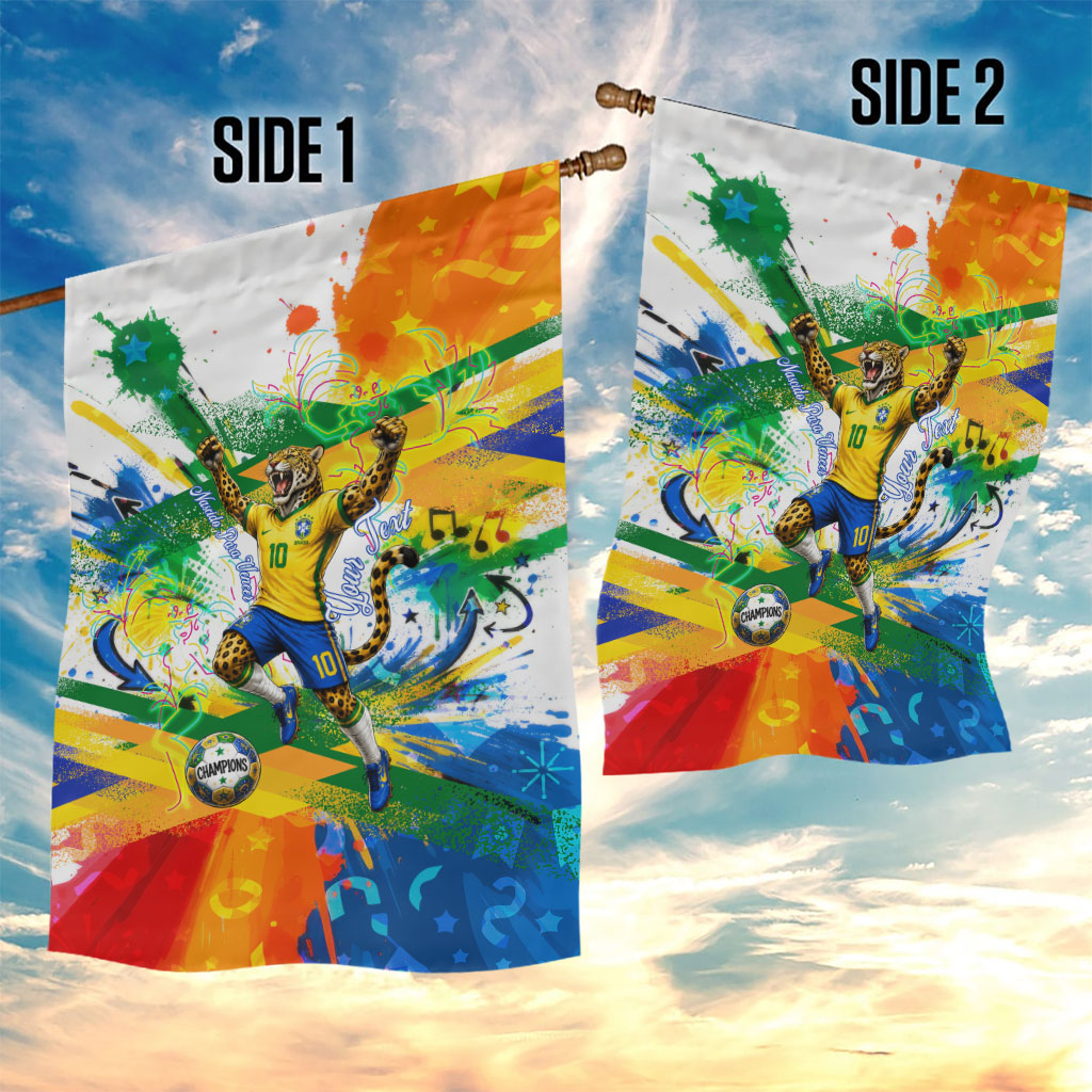 Personalized Brazil 6 Time World Football Champion 2026 Garden Flag Hexa Brasil Jaguar Mascot - Graffiti Splash Art