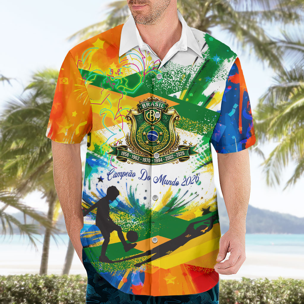 Personalized Brazil 6 Time World Football Champion 2026 Hawaiian Shirt Hexa Brasil Jaguar Mascot - Graffiti Splash Art