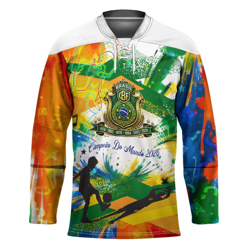 Personalized Brazil 6 Time World Football Champion 2026 Hockey Jersey Hexa Brasil Jaguar Mascot - Graffiti Splash Art