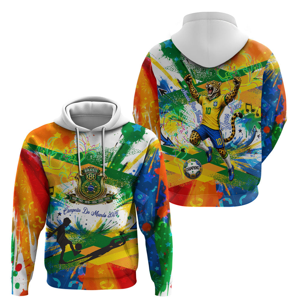 Personalized Brazil 6 Time World Football Champion 2026 Hoodie Hexa Brasil Jaguar Mascot - Graffiti Splash Art