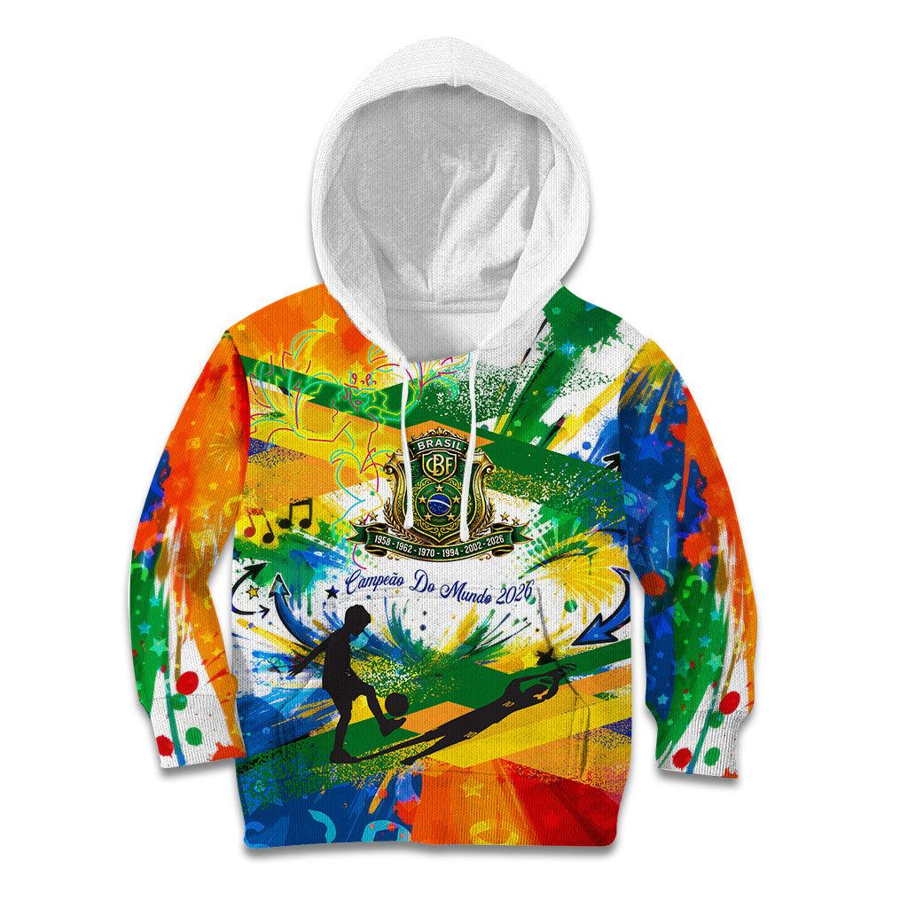 Personalized Brazil 6 Time World Football Champion 2026 Kid Hoodie Hexa Brasil Jaguar Mascot - Graffiti Splash Art