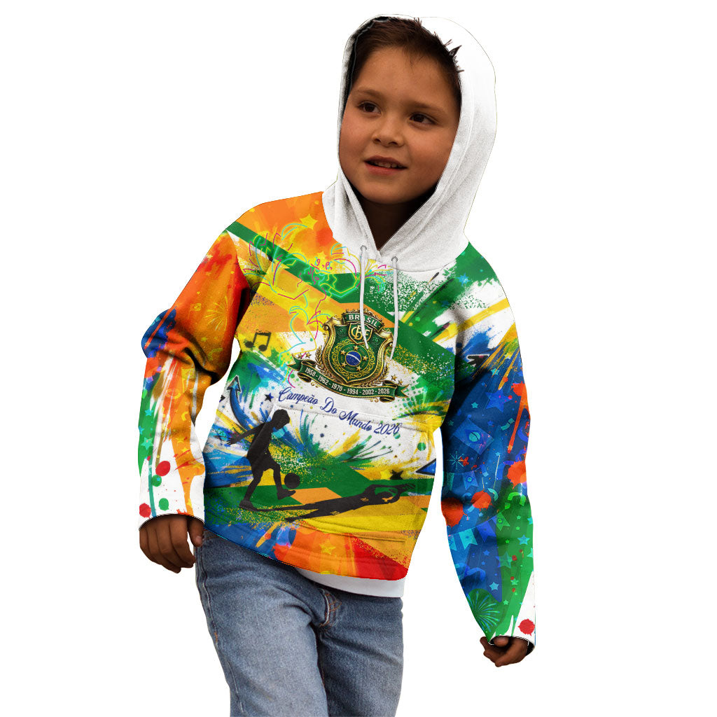 Personalized Brazil 6 Time World Football Champion 2026 Kid Hoodie Hexa Brasil Jaguar Mascot - Graffiti Splash Art