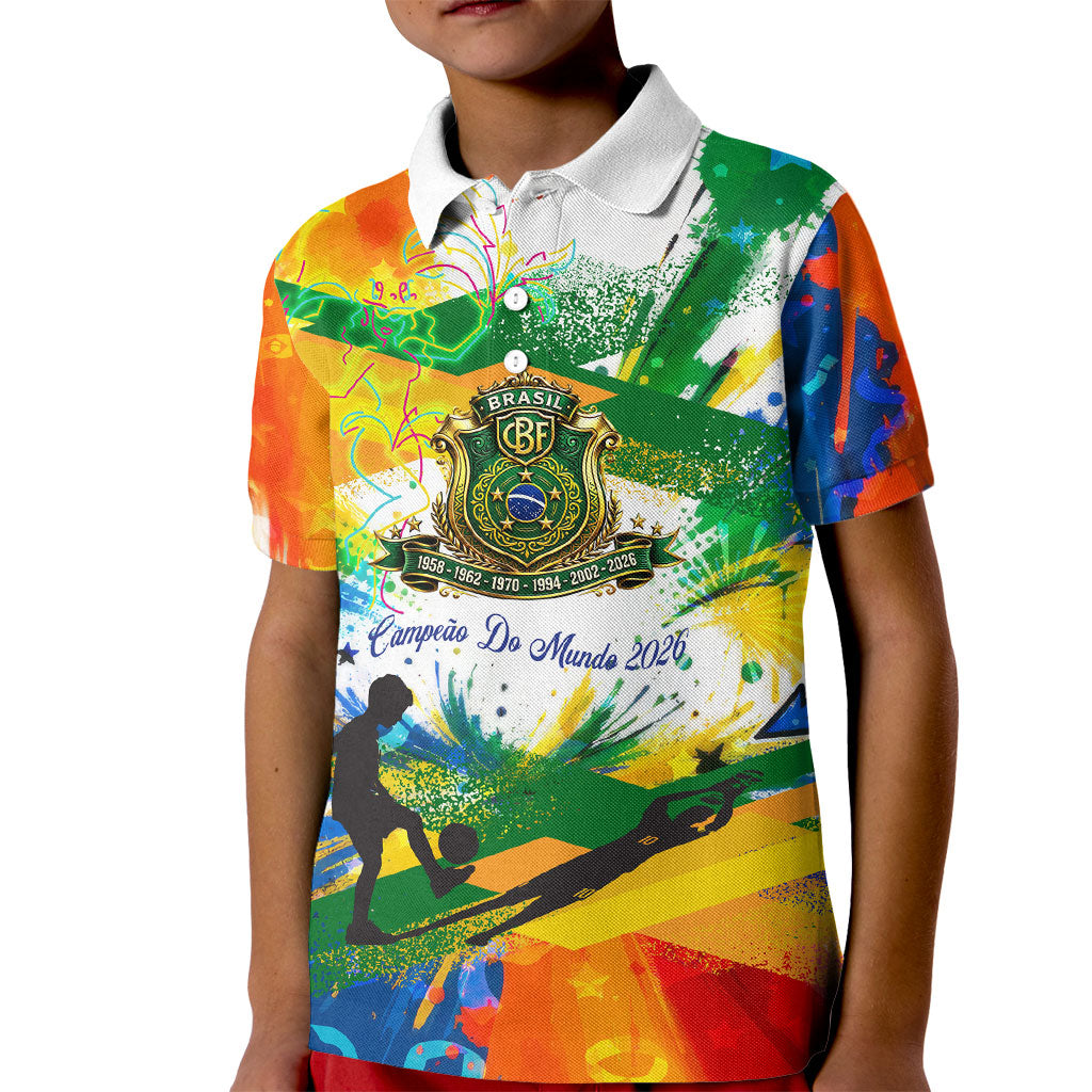 Personalized Brazil 6 Time World Football Champion 2026 Kid Polo Shirt Hexa Brasil Jaguar Mascot - Graffiti Splash Art