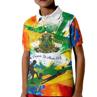 Personalized Brazil 6 Time World Football Champion 2026 Kid Polo Shirt Hexa Brasil Jaguar Mascot - Graffiti Splash Art