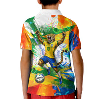 Personalized Brazil 6 Time World Football Champion 2026 Kid Polo Shirt Hexa Brasil Jaguar Mascot - Graffiti Splash Art