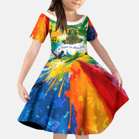 Personalized Brazil 6 Time World Football Champion 2026 Kid Short Sleeve Dress Hexa Brasil Jaguar Mascot - Graffiti Splash Art