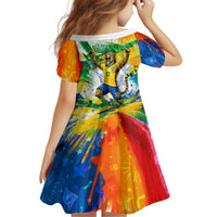 Personalized Brazil 6 Time World Football Champion 2026 Kid Short Sleeve Dress Hexa Brasil Jaguar Mascot - Graffiti Splash Art