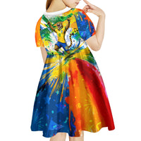 Personalized Brazil 6 Time World Football Champion 2026 Kid Short Sleeve Dress Hexa Brasil Jaguar Mascot - Graffiti Splash Art