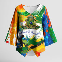 Personalized Brazil 6 Time World Football Champion 2026 Kimono Sleeve Blouse Hexa Brasil Jaguar Mascot - Graffiti Splash Art