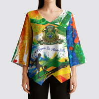 Personalized Brazil 6 Time World Football Champion 2026 Kimono Sleeve Blouse Hexa Brasil Jaguar Mascot - Graffiti Splash Art