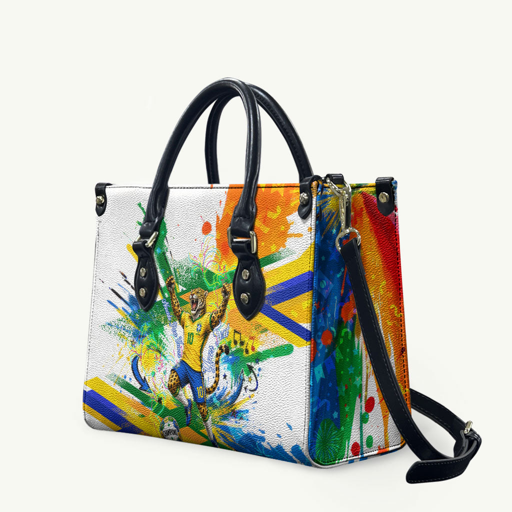 Personalized Brazil 6 Time World Football Champion 2026 Leather Bag Hexa Brasil Jaguar Mascot - Graffiti Splash Art
