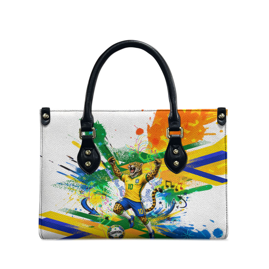 Personalized Brazil 6 Time World Football Champion 2026 Leather Bag Hexa Brasil Jaguar Mascot - Graffiti Splash Art