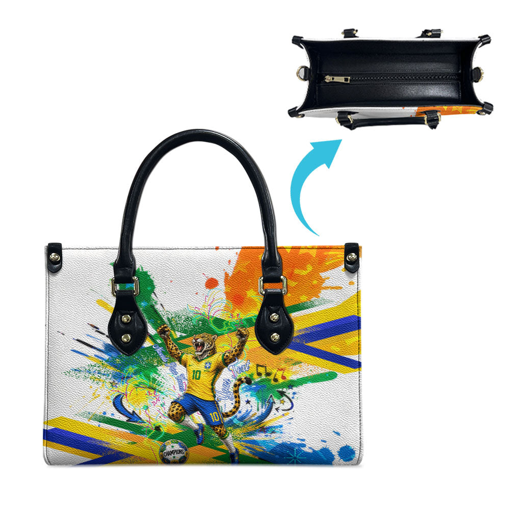 Personalized Brazil 6 Time World Football Champion 2026 Leather Bag Hexa Brasil Jaguar Mascot - Graffiti Splash Art