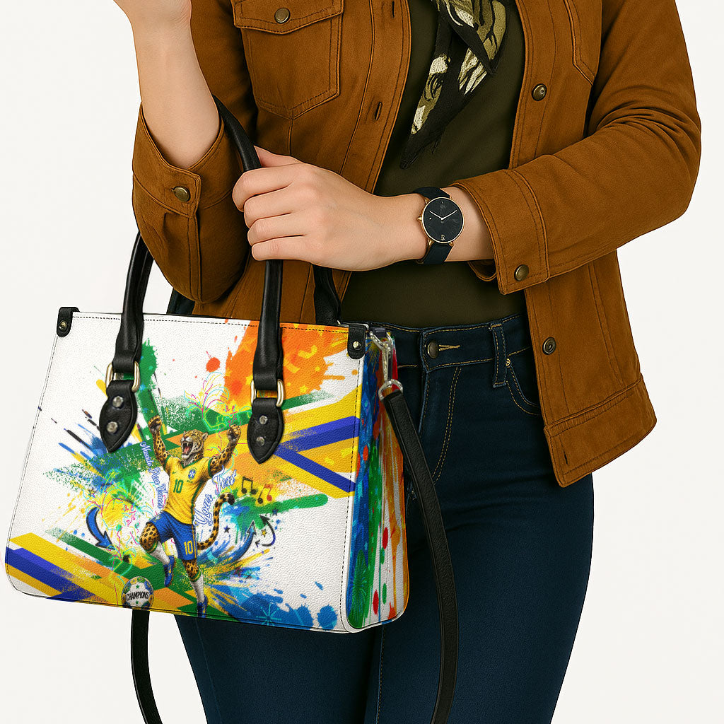 Personalized Brazil 6 Time World Football Champion 2026 Leather Bag Hexa Brasil Jaguar Mascot - Graffiti Splash Art
