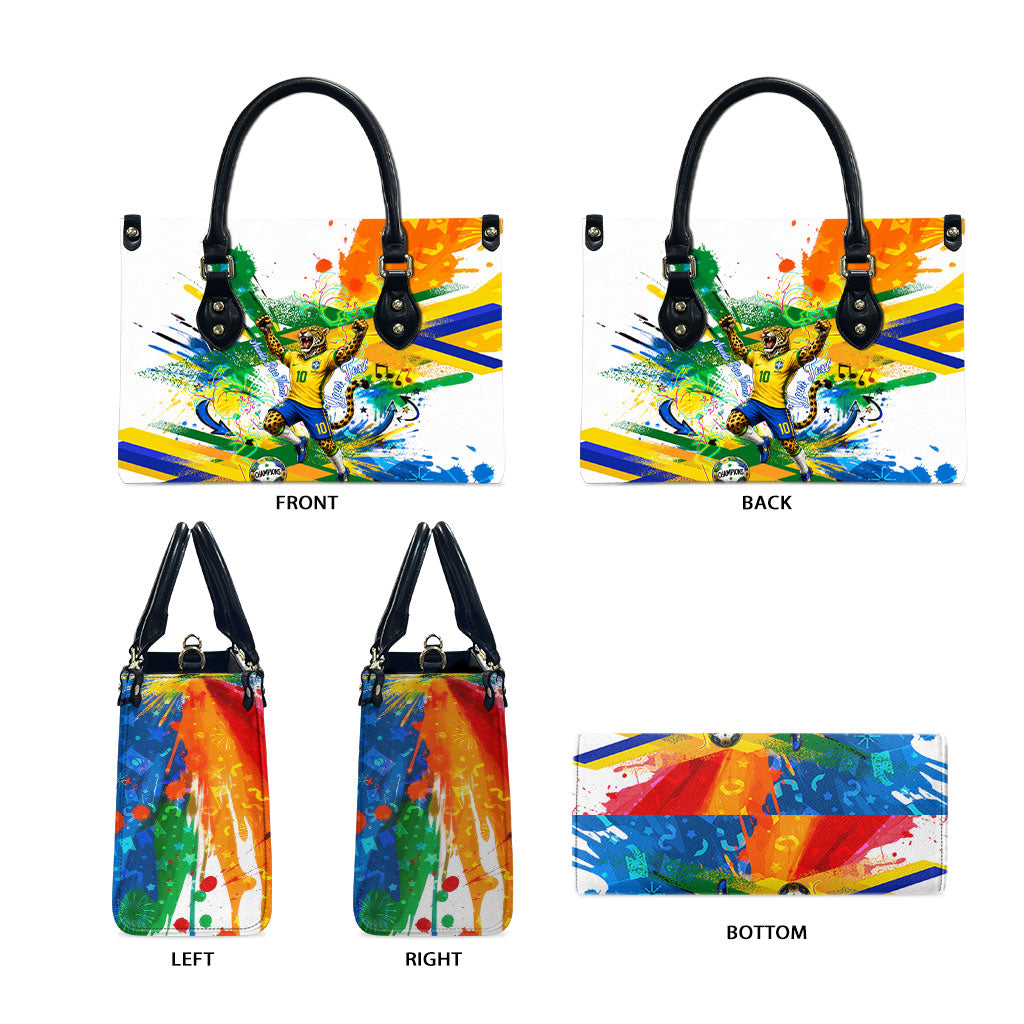 Personalized Brazil 6 Time World Football Champion 2026 Leather Bag Hexa Brasil Jaguar Mascot - Graffiti Splash Art