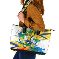 Personalized Brazil 6 Time World Football Champion 2026 Leather Tote Bag Hexa Brasil Jaguar Mascot - Graffiti Splash Art