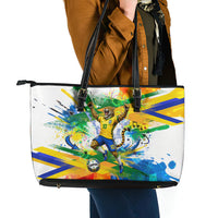 Personalized Brazil 6 Time World Football Champion 2026 Leather Tote Bag Hexa Brasil Jaguar Mascot - Graffiti Splash Art