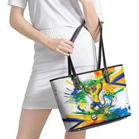 Personalized Brazil 6 Time World Football Champion 2026 Leather Tote Bag Hexa Brasil Jaguar Mascot - Graffiti Splash Art