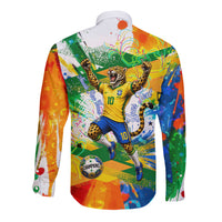 Personalized Brazil 6 Time World Football Champion 2026 Long Sleeve Button Shirt Hexa Brasil Jaguar Mascot - Graffiti Splash Art
