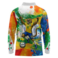 Personalized Brazil 6 Time World Football Champion 2026 Long Sleeve Polo Shirt Hexa Brasil Jaguar Mascot - Graffiti Splash Art