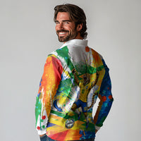 Personalized Brazil 6 Time World Football Champion 2026 Long Sleeve Polo Shirt Hexa Brasil Jaguar Mascot - Graffiti Splash Art