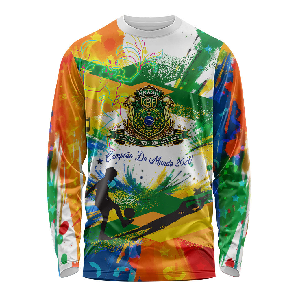 Personalized Brazil 6 Time World Football Champion 2026 Long Sleeve Shirt Hexa Brasil Jaguar Mascot - Graffiti Splash Art