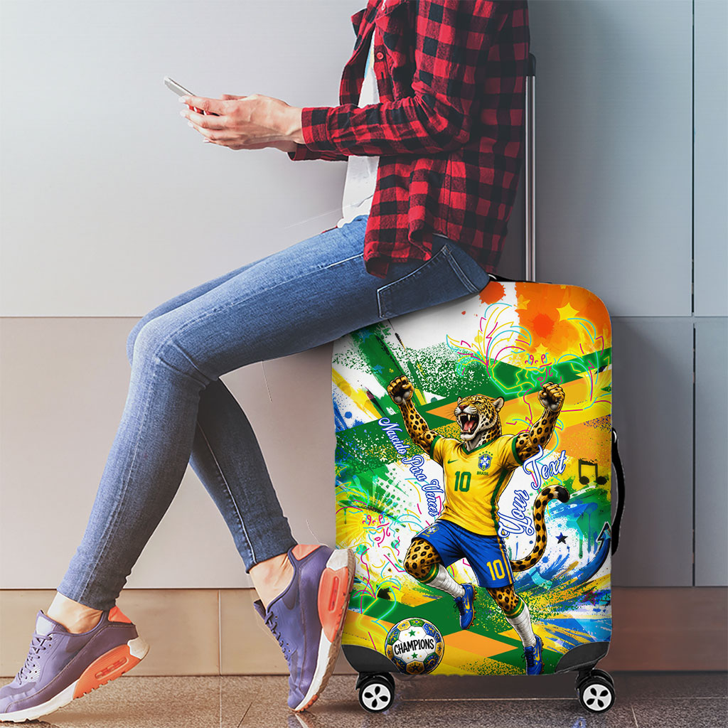 Personalized Brazil 6 Time World Football Champion 2026 Luggage Cover Hexa Brasil Jaguar Mascot - Graffiti Splash Art