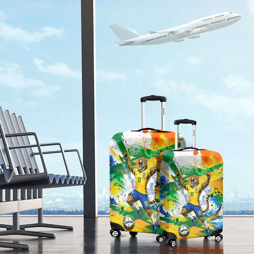 Personalized Brazil 6 Time World Football Champion 2026 Luggage Cover Hexa Brasil Jaguar Mascot - Graffiti Splash Art