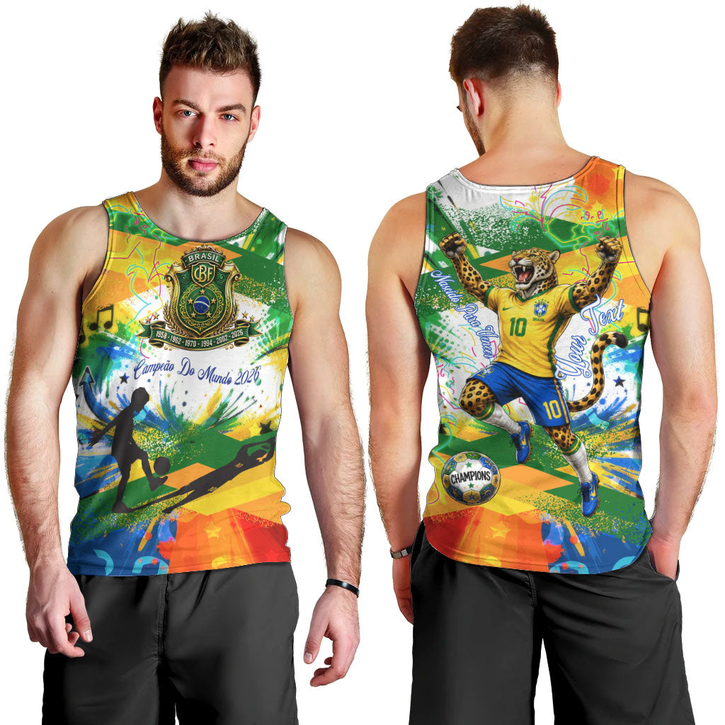 Personalized Brazil 6 Time World Football Champion 2026 Men Tank Top Hexa Brasil Jaguar Mascot - Graffiti Splash Art