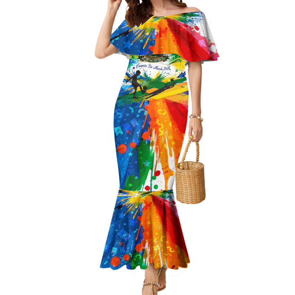 Personalized Brazil 6 Time World Football Champion 2026 Mermaid Dress Hexa Brasil Jaguar Mascot - Graffiti Splash Art