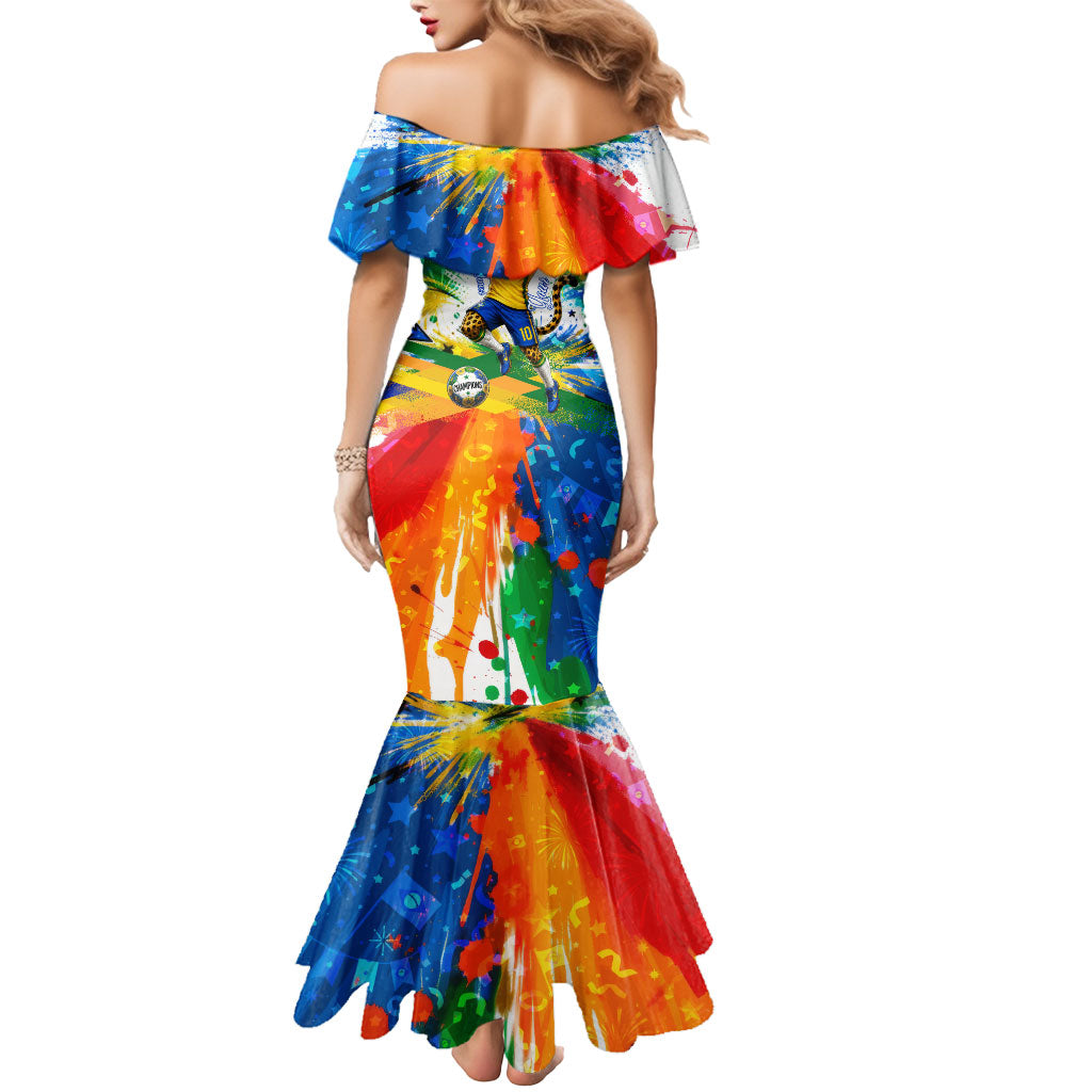 Personalized Brazil 6 Time World Football Champion 2026 Mermaid Dress Hexa Brasil Jaguar Mascot - Graffiti Splash Art