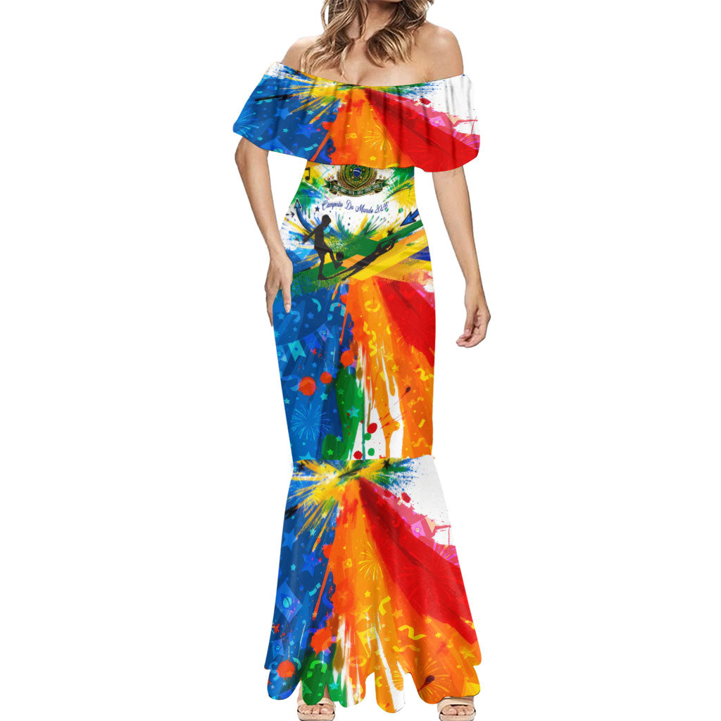 Personalized Brazil 6 Time World Football Champion 2026 Mermaid Dress Hexa Brasil Jaguar Mascot - Graffiti Splash Art