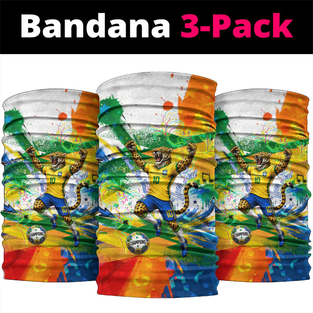 Personalized Brazil 6 Time World Football Champion 2026 Neck Gaiter Hexa Brasil Jaguar Mascot - Graffiti Splash Art