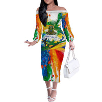 Personalized Brazil 6 Time World Football Champion 2026 Off The Shoulder Long Sleeve Dress Hexa Brasil Jaguar Mascot - Graffiti Splash Art