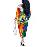 Personalized Brazil 6 Time World Football Champion 2026 Off The Shoulder Long Sleeve Dress Hexa Brasil Jaguar Mascot - Graffiti Splash Art