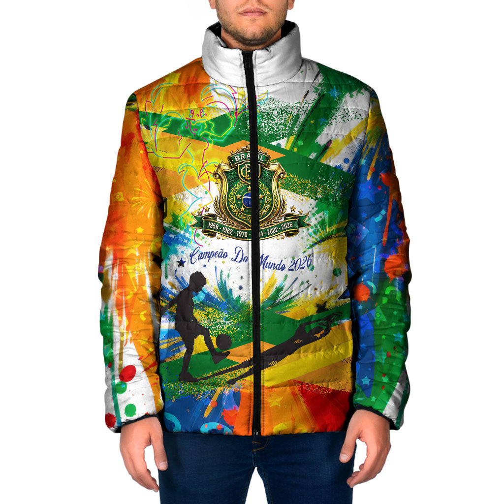 Personalized Brazil 6 Time World Football Champion 2026 Padded Jacket Hexa Brasil Jaguar Mascot - Graffiti Splash Art