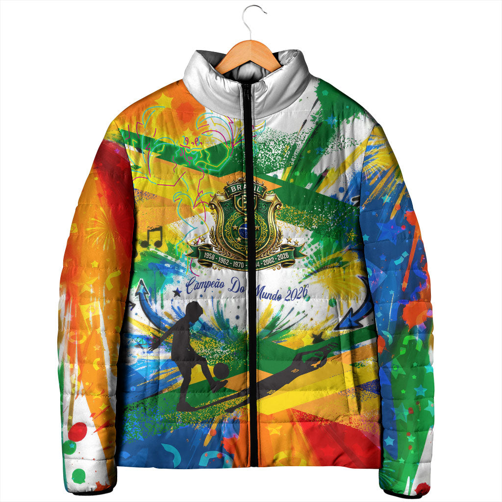 Personalized Brazil 6 Time World Football Champion 2026 Padded Jacket Hexa Brasil Jaguar Mascot - Graffiti Splash Art