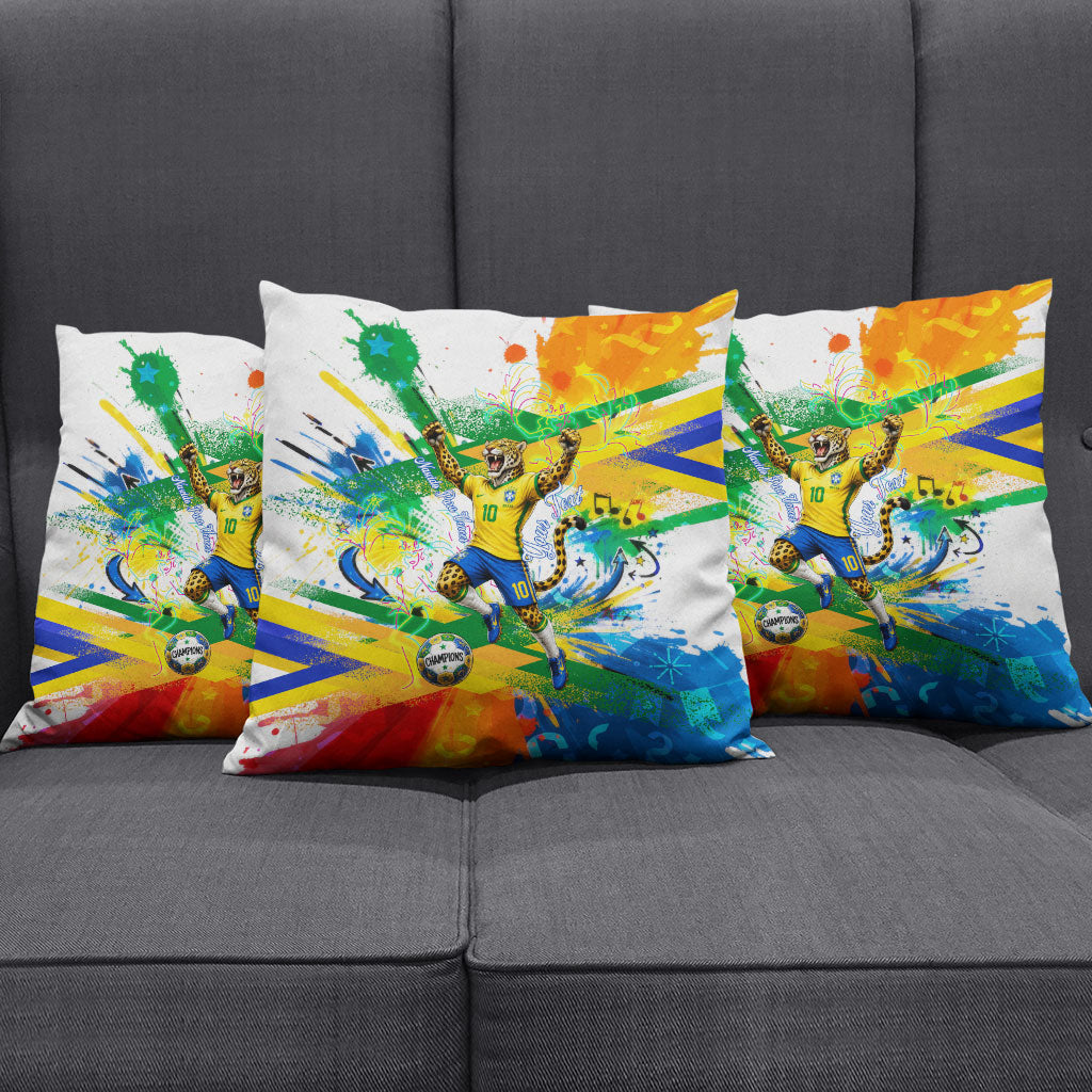 Personalized Brazil 6 Time World Football Champion 2026 Pillow Cover Hexa Brasil Jaguar Mascot - Graffiti Splash Art