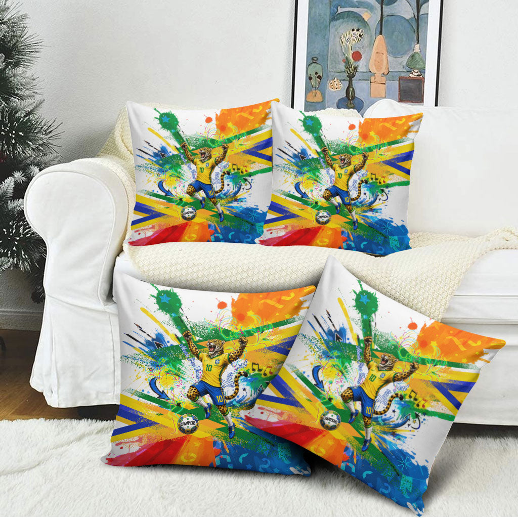 Personalized Brazil 6 Time World Football Champion 2026 Pillow Cover Hexa Brasil Jaguar Mascot - Graffiti Splash Art