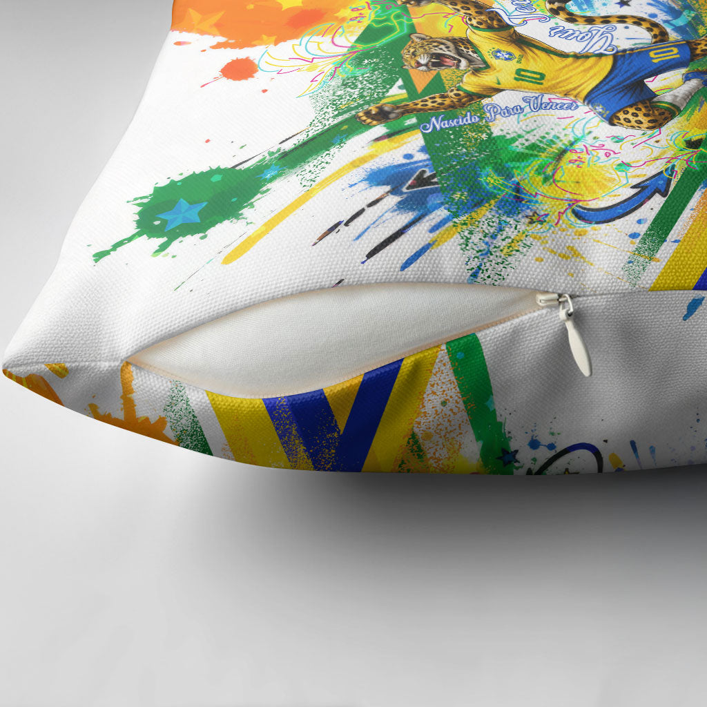Personalized Brazil 6 Time World Football Champion 2026 Pillow Cover Hexa Brasil Jaguar Mascot - Graffiti Splash Art