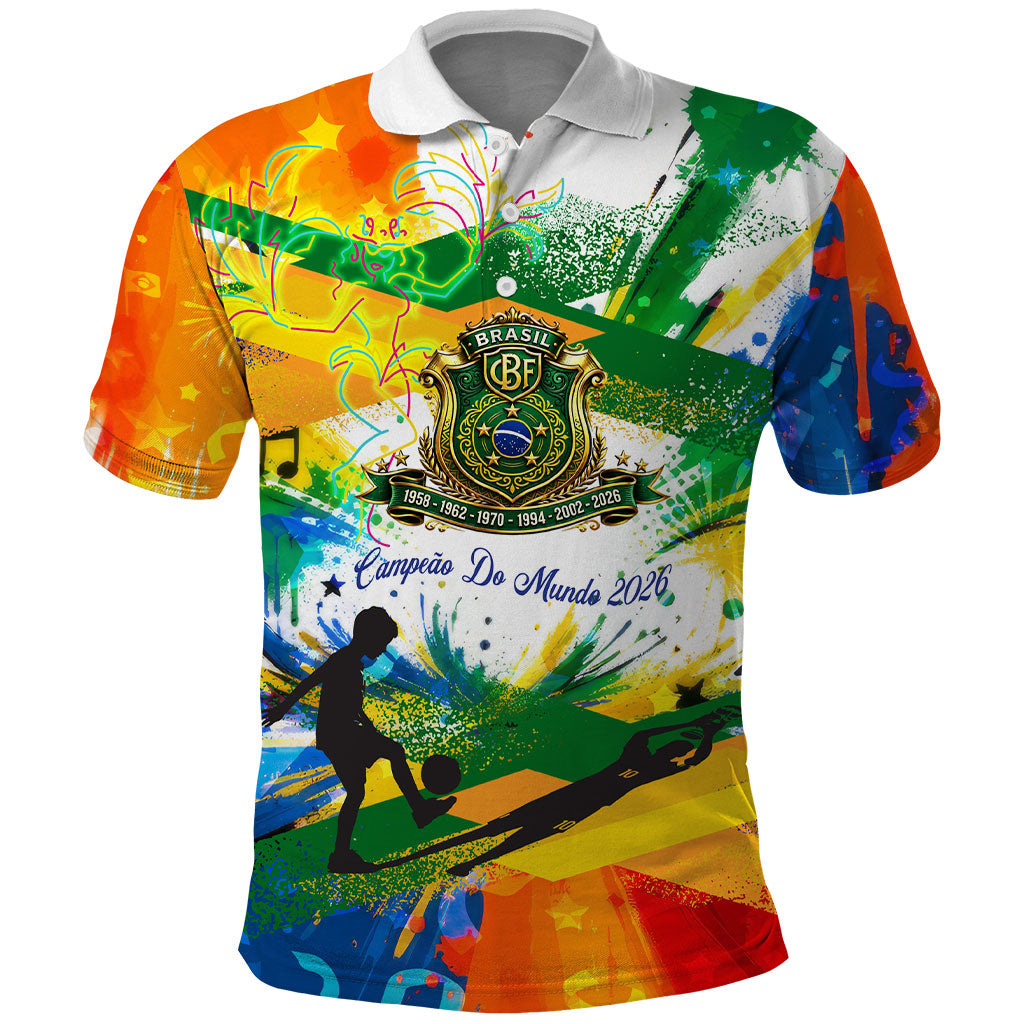 Personalized Brazil 6 Time World Football Champion 2026 Polo Shirt Hexa Brasil Jaguar Mascot - Graffiti Splash Art