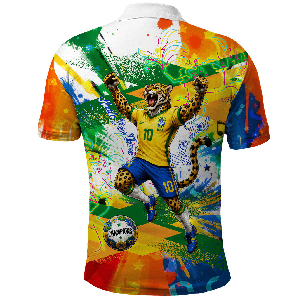 Personalized Brazil 6 Time World Football Champion 2026 Polo Shirt Hexa Brasil Jaguar Mascot - Graffiti Splash Art