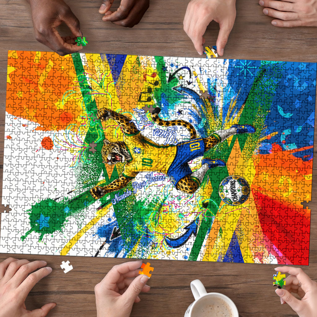 Personalized Brazil 6 Time World Football Champion 2026 Puzzle Hexa Brasil Jaguar Mascot - Graffiti Splash Art