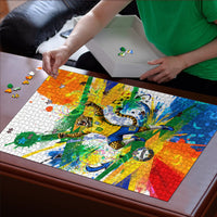 Personalized Brazil 6 Time World Football Champion 2026 Puzzle Hexa Brasil Jaguar Mascot - Graffiti Splash Art