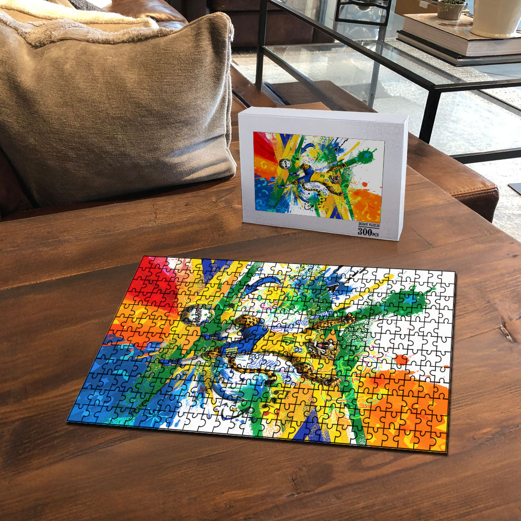 Personalized Brazil 6 Time World Football Champion 2026 Puzzle Hexa Brasil Jaguar Mascot - Graffiti Splash Art