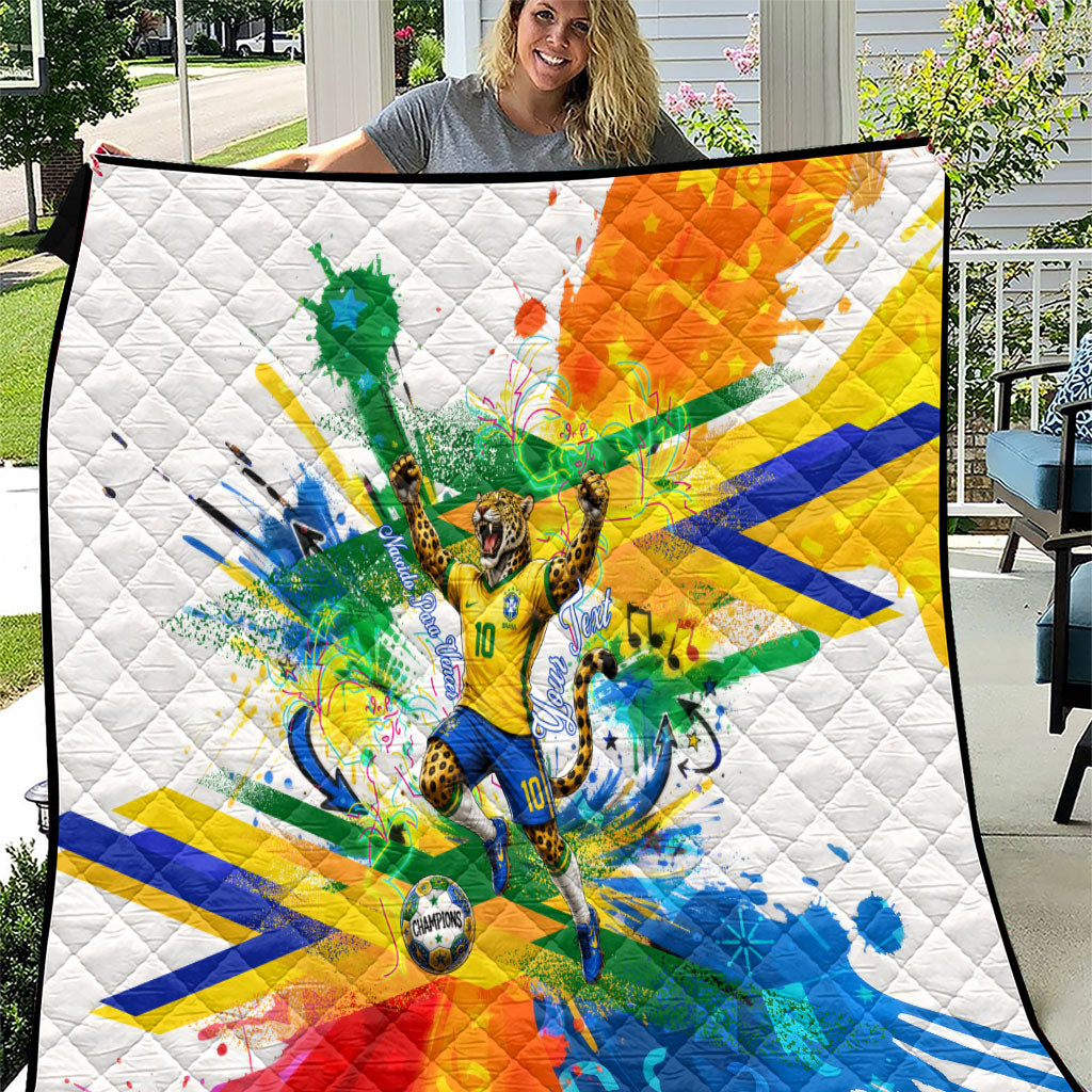 Personalized Brazil 6 Time World Football Champion 2026 Quilt Hexa Brasil Jaguar Mascot - Graffiti Splash Art