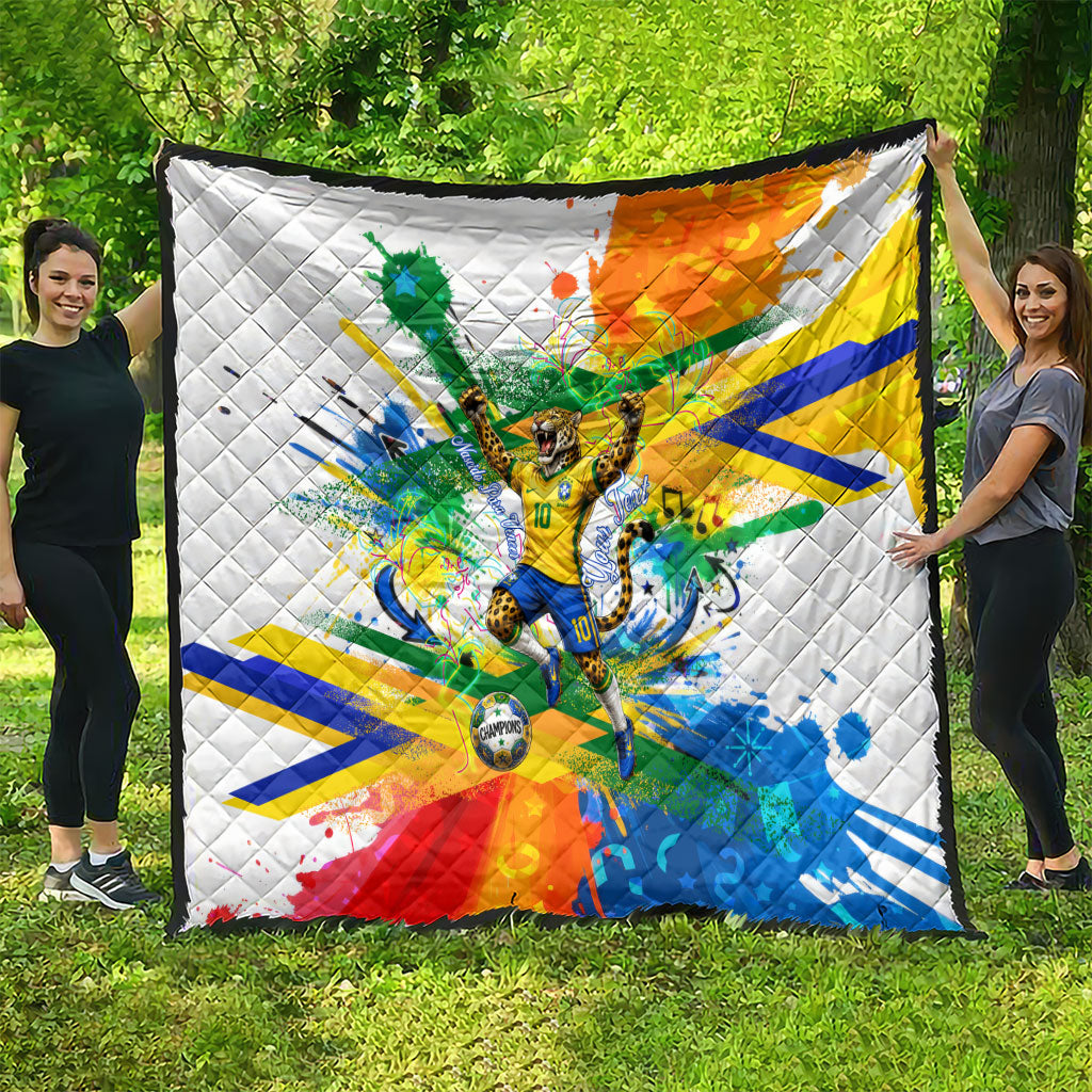 Personalized Brazil 6 Time World Football Champion 2026 Quilt Hexa Brasil Jaguar Mascot - Graffiti Splash Art